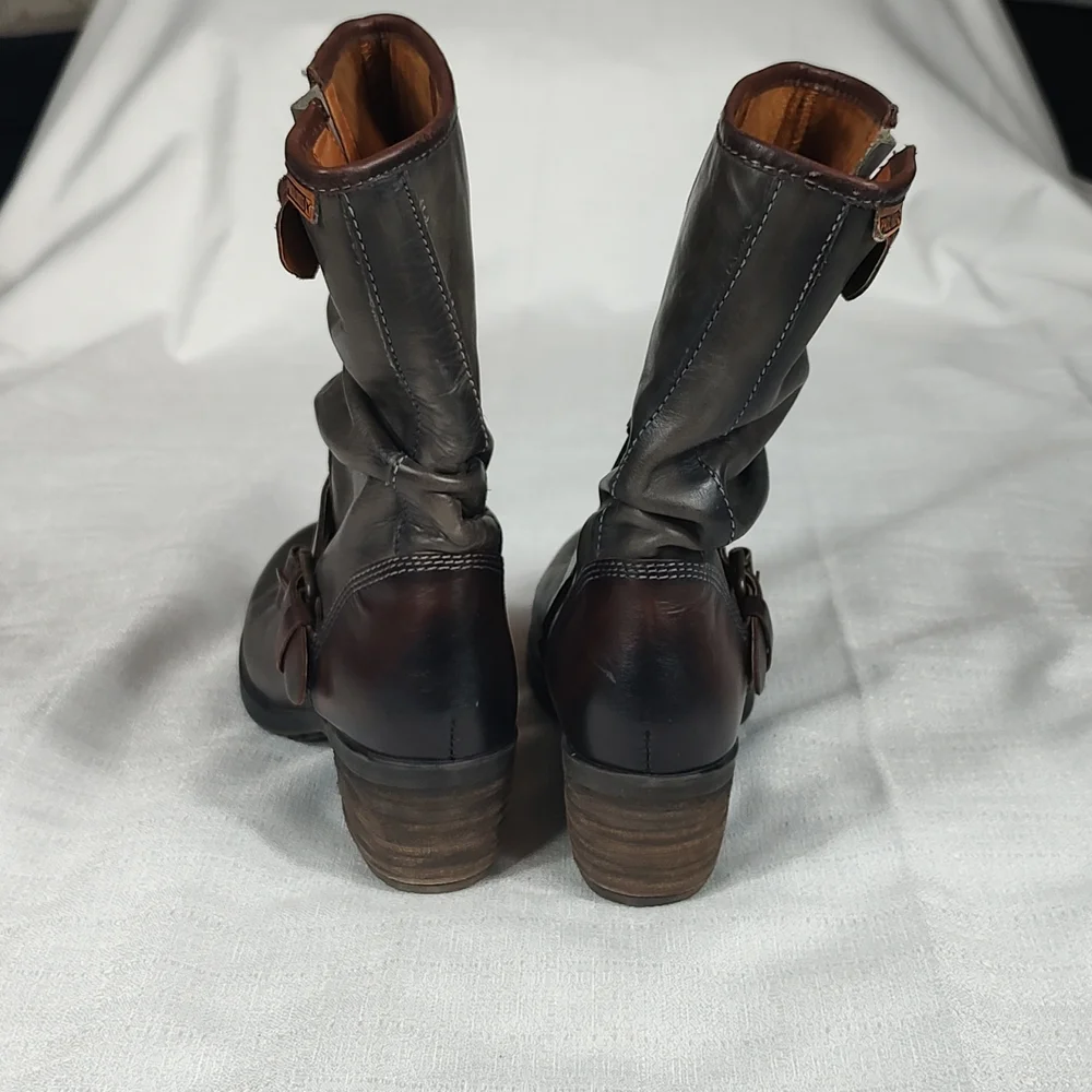 Pikolinos Tall Combat Boots Dark Gray Boots Brown Buckles Biker Boots Size EU 36 - Picture 3 of 10
